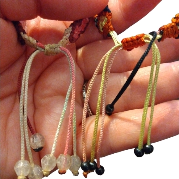 Retro 90's Y2K Friendship Style Knit Yarn Bead Adjustable Pull Bracelets (2) - Picture 6 of 6